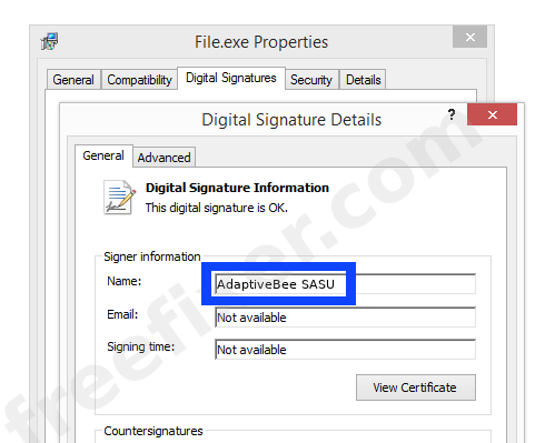 Screenshot of the AdaptiveBee SASU certificate